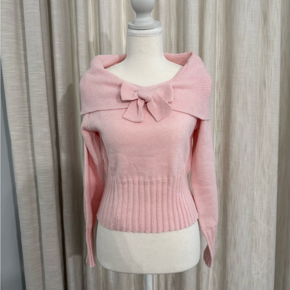 Soft Pink Bow-Accent Women's Sweater